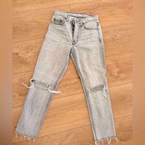 GRLFRND Light Gray Distressed boyfriend straight leg